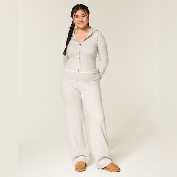 Gilly Hicks Other - Gilly Hicks Light Gray Knit Hoodie and Wide-Leg Lounge Pants Set